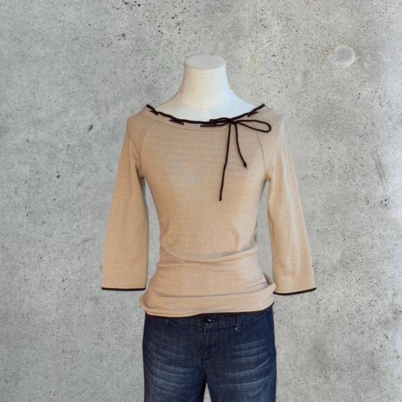 Vintage tan boat neck sweater - Picture 2 of 8